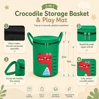 2-in-1 Animal Toy Storage Basket & Play Mat – Quick Clean-Up Organizer