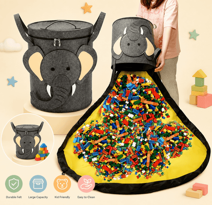2-in-1 Animal Toy Storage Basket & Play Mat – Quick Clean-Up Organizer