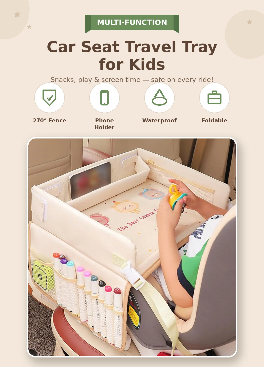 Multifunctional Car Seat Travel Tray for Kids